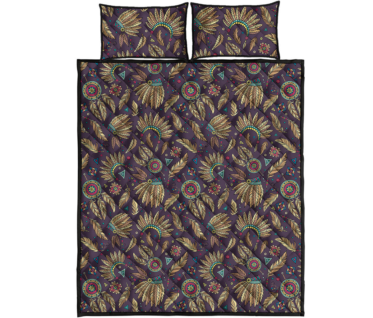 Tribal Native Indian Pattern Print Quilt Bed Set