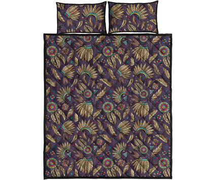 Tribal Native Indian Pattern Print Quilt Bed Set