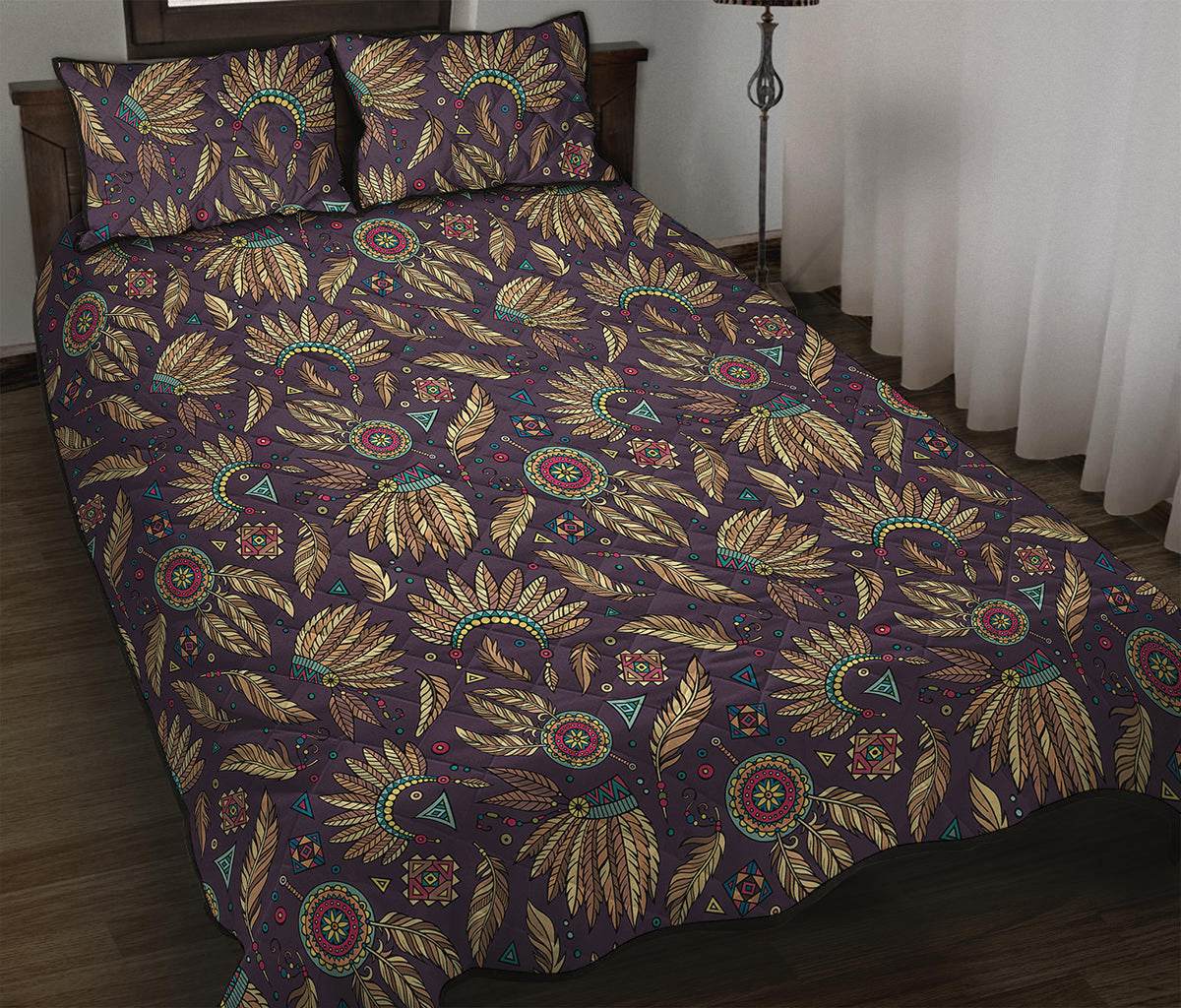 Tribal Native Indian Pattern Print Quilt Bed Set