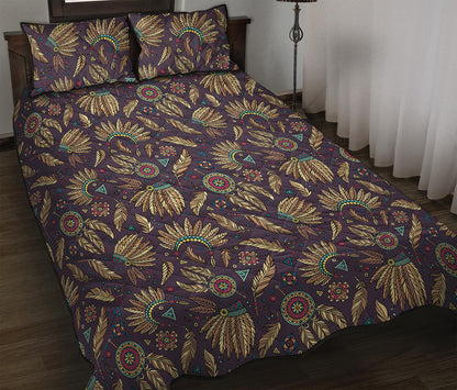 Tribal Native Indian Pattern Print Quilt Bed Set