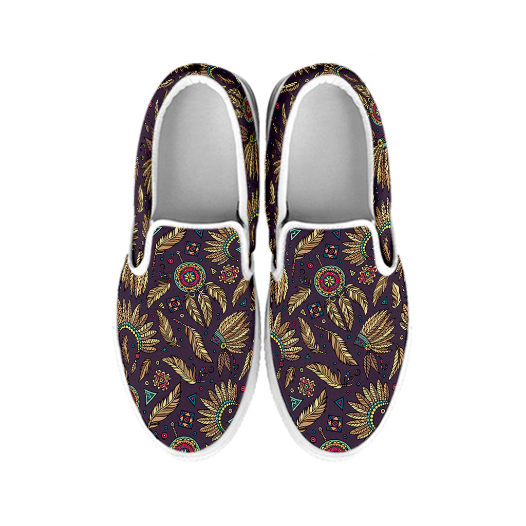 Tribal Native Indian Pattern Print White Slip On Shoes