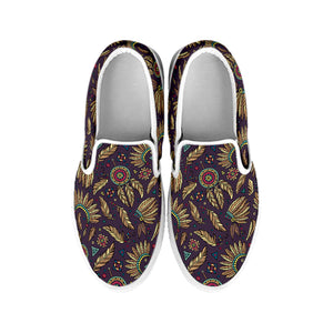 Tribal Native Indian Pattern Print White Slip On Shoes
