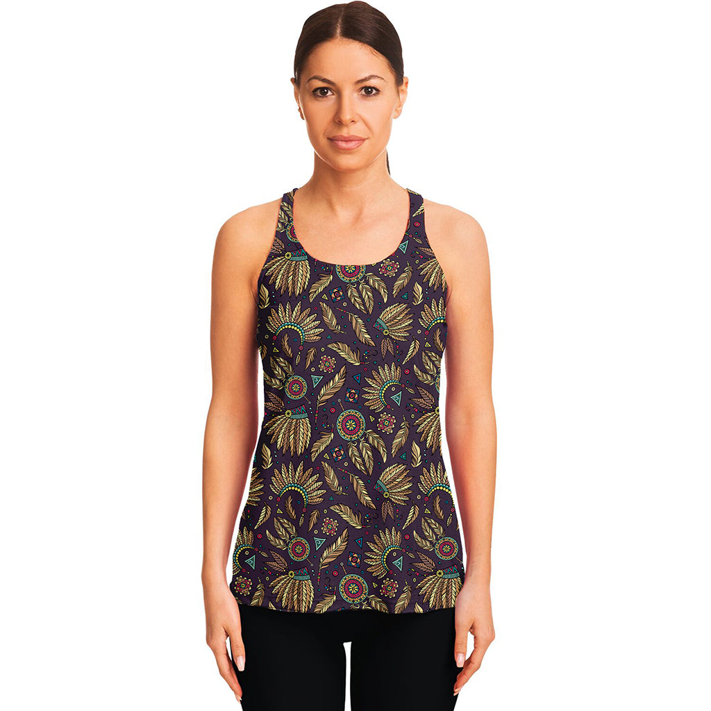 Tribal Native Indian Pattern Print Women's Racerback Tank Top