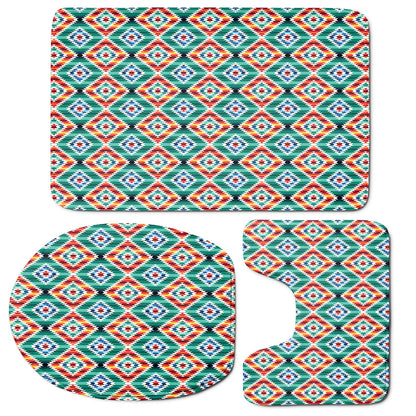 Tribal Navajo Pattern Print 3 Piece Bath Mat Set