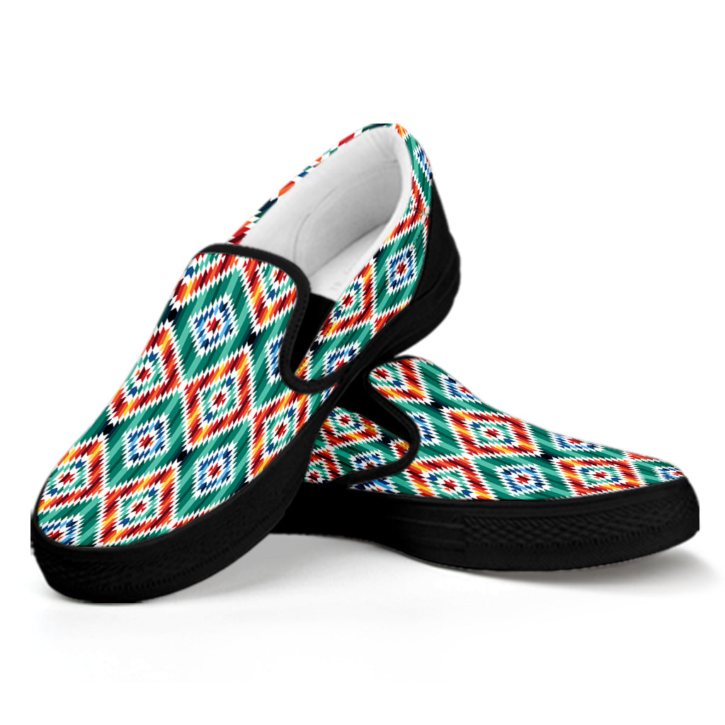 Tribal Pendleton Navajo Pattern Print Black Slip On Shoes