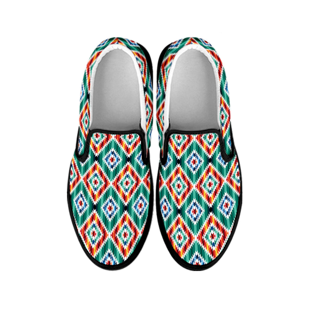 Tribal Pendleton Navajo Pattern Print Black Slip On Shoes