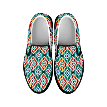 Tribal Pendleton Navajo Pattern Print Black Slip On Shoes