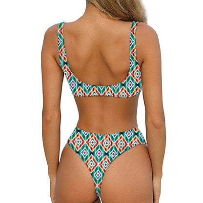 Tribal Pendleton Navajo Pattern Print Front Bow Tie Bikini