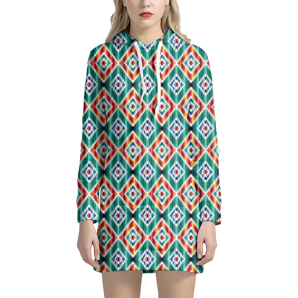 Tribal Pendleton Navajo Pattern Print Hoodie Dress