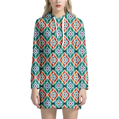 Tribal Pendleton Navajo Pattern Print Hoodie Dress