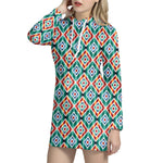 Tribal Pendleton Navajo Pattern Print Hoodie Dress