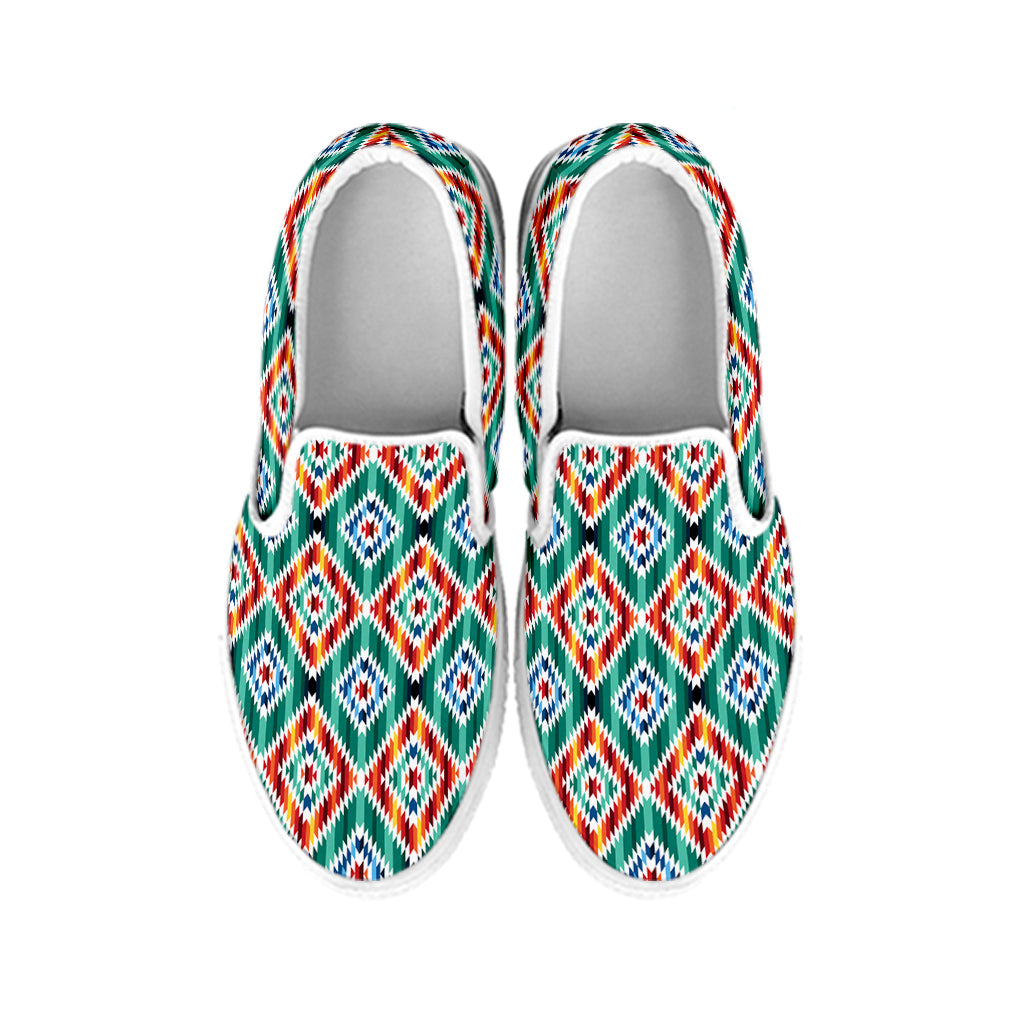 Tribal Pendleton Navajo Pattern Print White Slip On Shoes