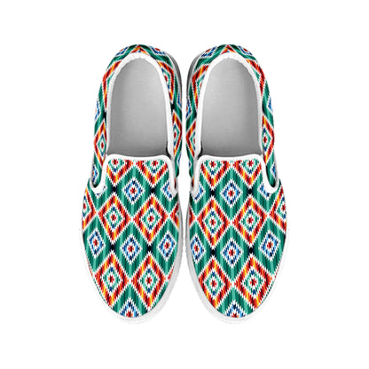 Tribal Pendleton Navajo Pattern Print White Slip On Shoes