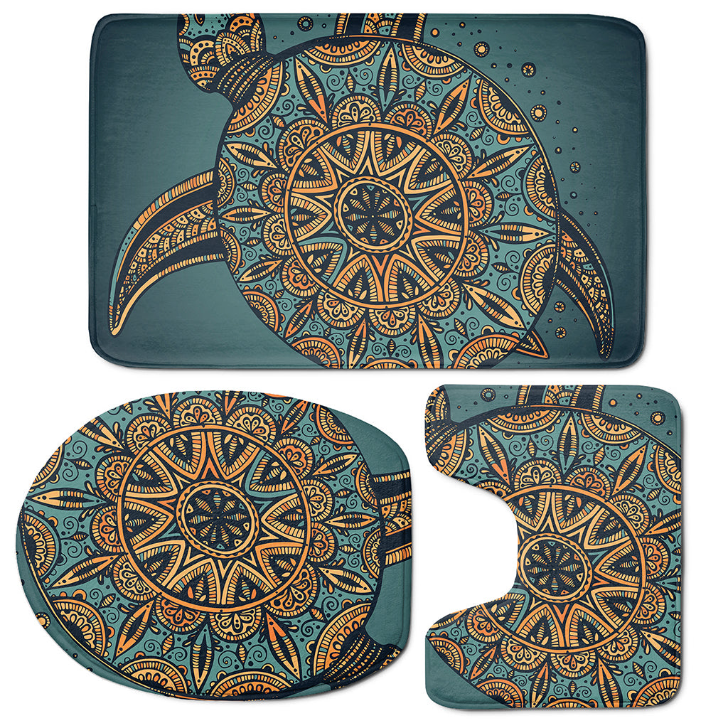 Tribal Sea Turtle Print 3 Piece Bath Mat Set
