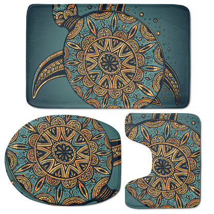 Tribal Sea Turtle Print 3 Piece Bath Mat Set