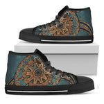 Tribal Sea Turtle Print Black High Top Shoes