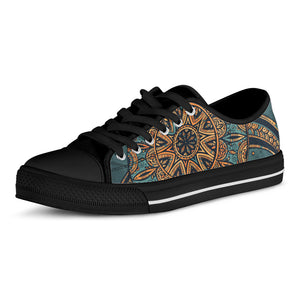 Tribal Sea Turtle Print Black Low Top Shoes 