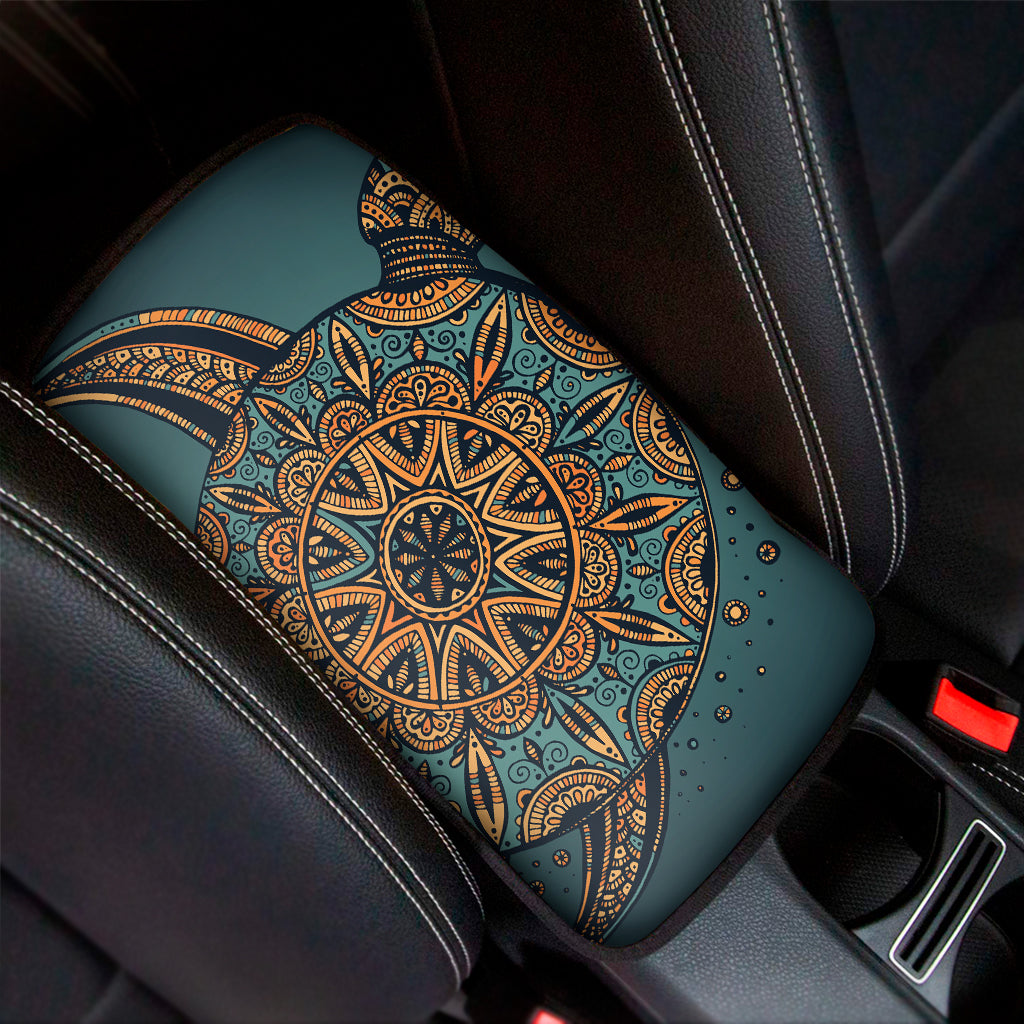 Tribal Sea Turtle Print Car Center Console Cover