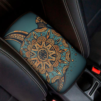 Tribal Sea Turtle Print Car Center Console Cover