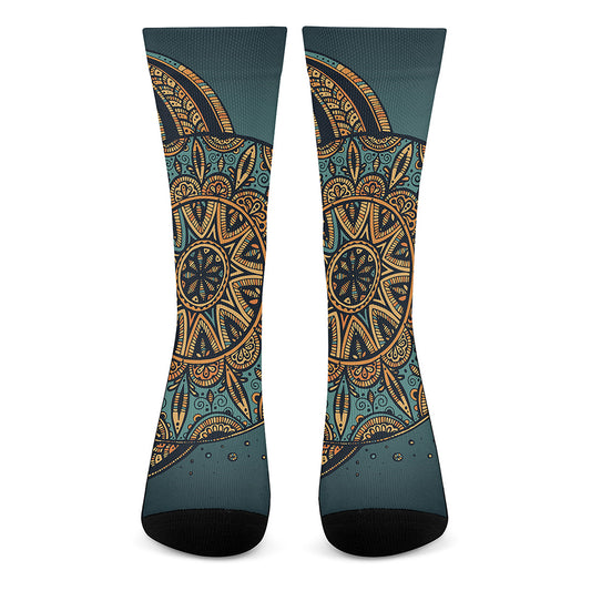 Tribal Sea Turtle Print Crew Socks