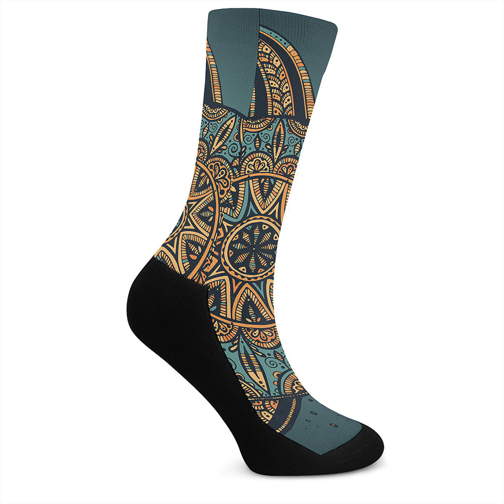 Tribal Sea Turtle Print Crew Socks