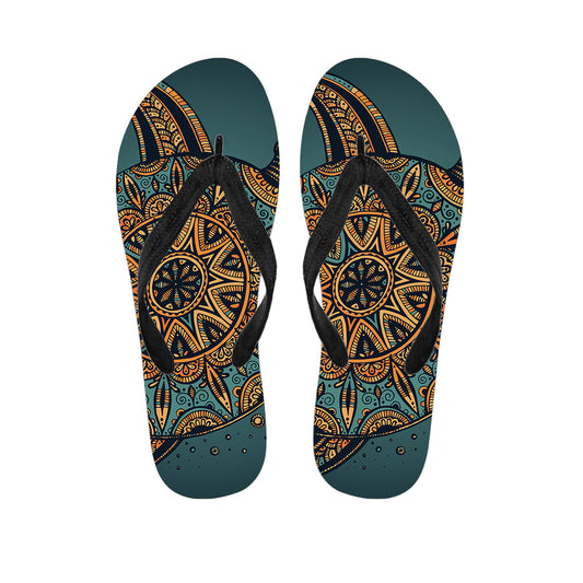 Tribal Sea Turtle Print Flip Flops