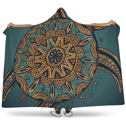 Tribal Sea Turtle Print Hooded Blanket