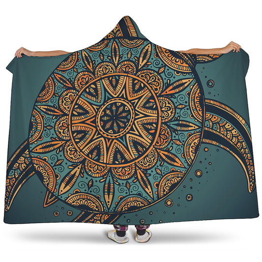 Tribal Sea Turtle Print Hooded Blanket