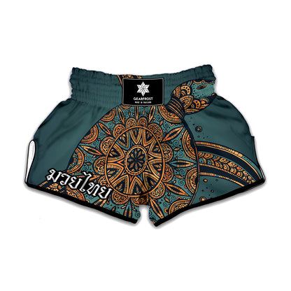 Tribal Sea Turtle Print Muay Thai Boxing Shorts