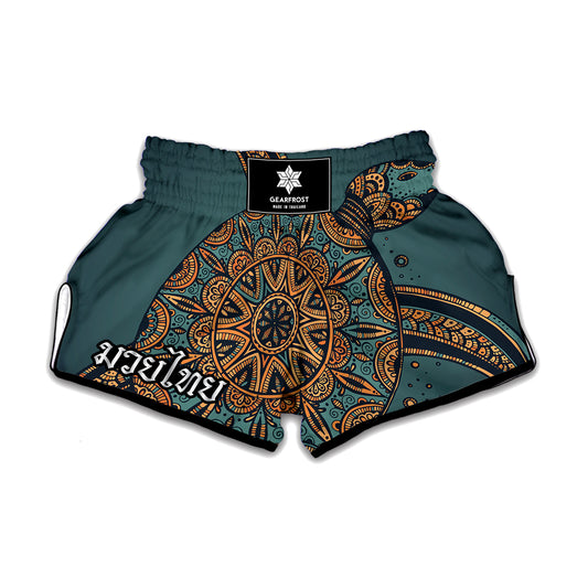 Tribal Sea Turtle Print Muay Thai Boxing Shorts