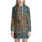 Tribal Sea Turtle Print Pullover Hoodie Dress