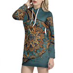 Tribal Sea Turtle Print Pullover Hoodie Dress
