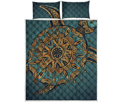 Tribal Sea Turtle Print Quilt Bed Set
