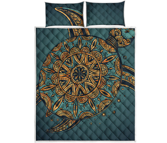 Tribal Sea Turtle Print Quilt Bed Set