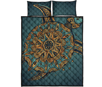 Tribal Sea Turtle Print Quilt Bed Set