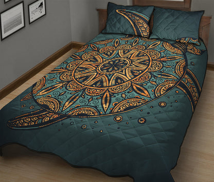 Tribal Sea Turtle Print Quilt Bed Set
