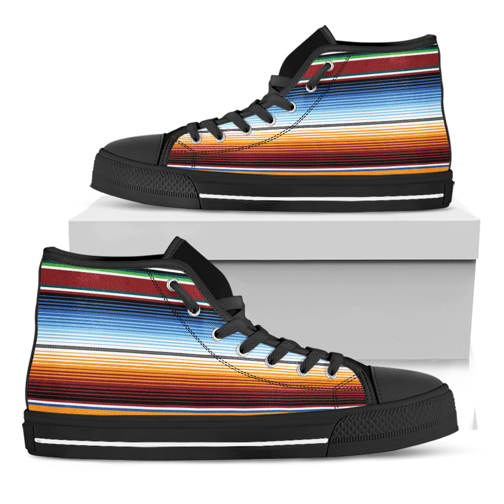 Tribal Serape Blanket Pattern Print Black High Top Shoes