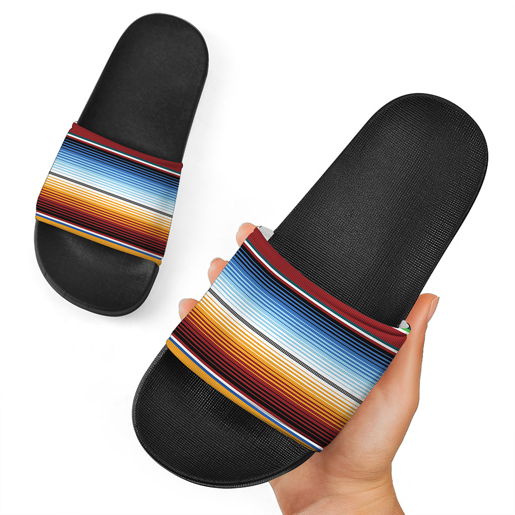 Tribal Serape Blanket Pattern Print Black Slide Sandals