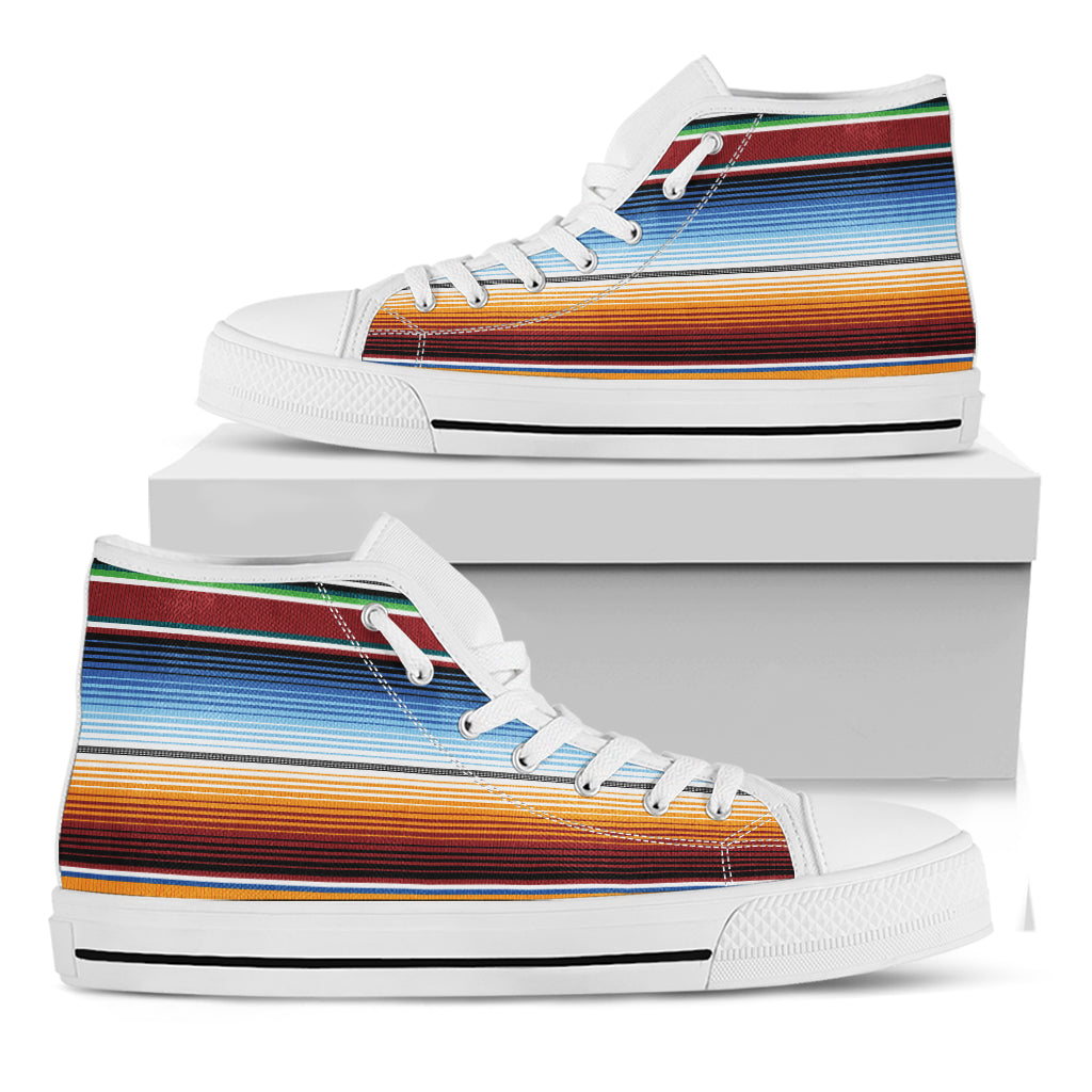 Tribal Serape Blanket Pattern Print White High Top Shoes