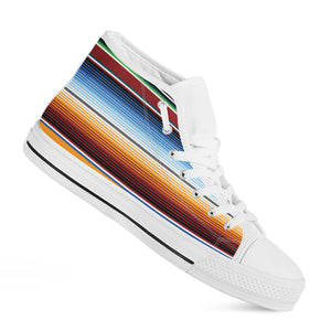 Tribal Serape Blanket Pattern Print White High Top Shoes