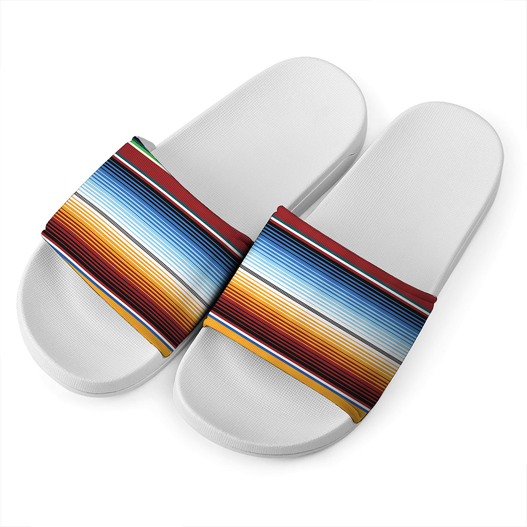 Tribal Serape Blanket Pattern Print White Slide Sandals