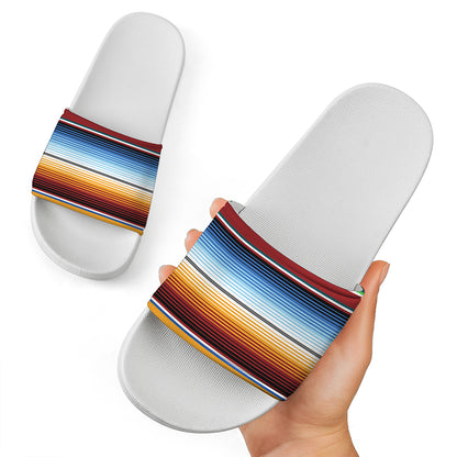 Tribal Serape Blanket Pattern Print White Slide Sandals