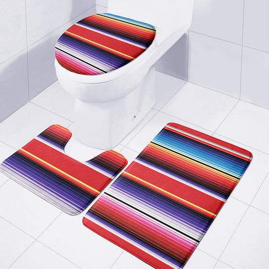 Tribal Serape Blanket Stripe Print 3 Piece Bath Mat Set