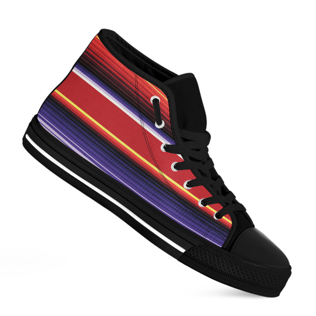 Tribal Serape Blanket Stripe Print Black High Top Shoes