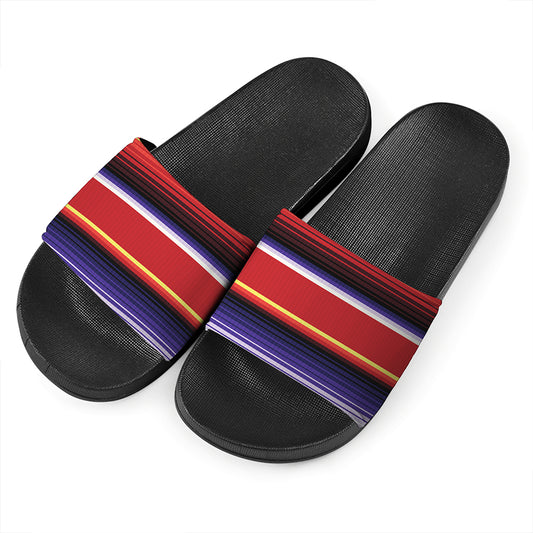 Tribal Serape Blanket Stripe Print Black Slide Sandals