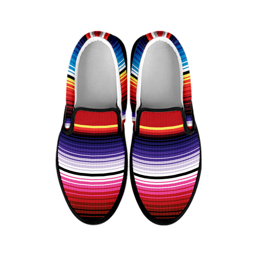 Tribal Serape Blanket Stripe Print Black Slip On Shoes