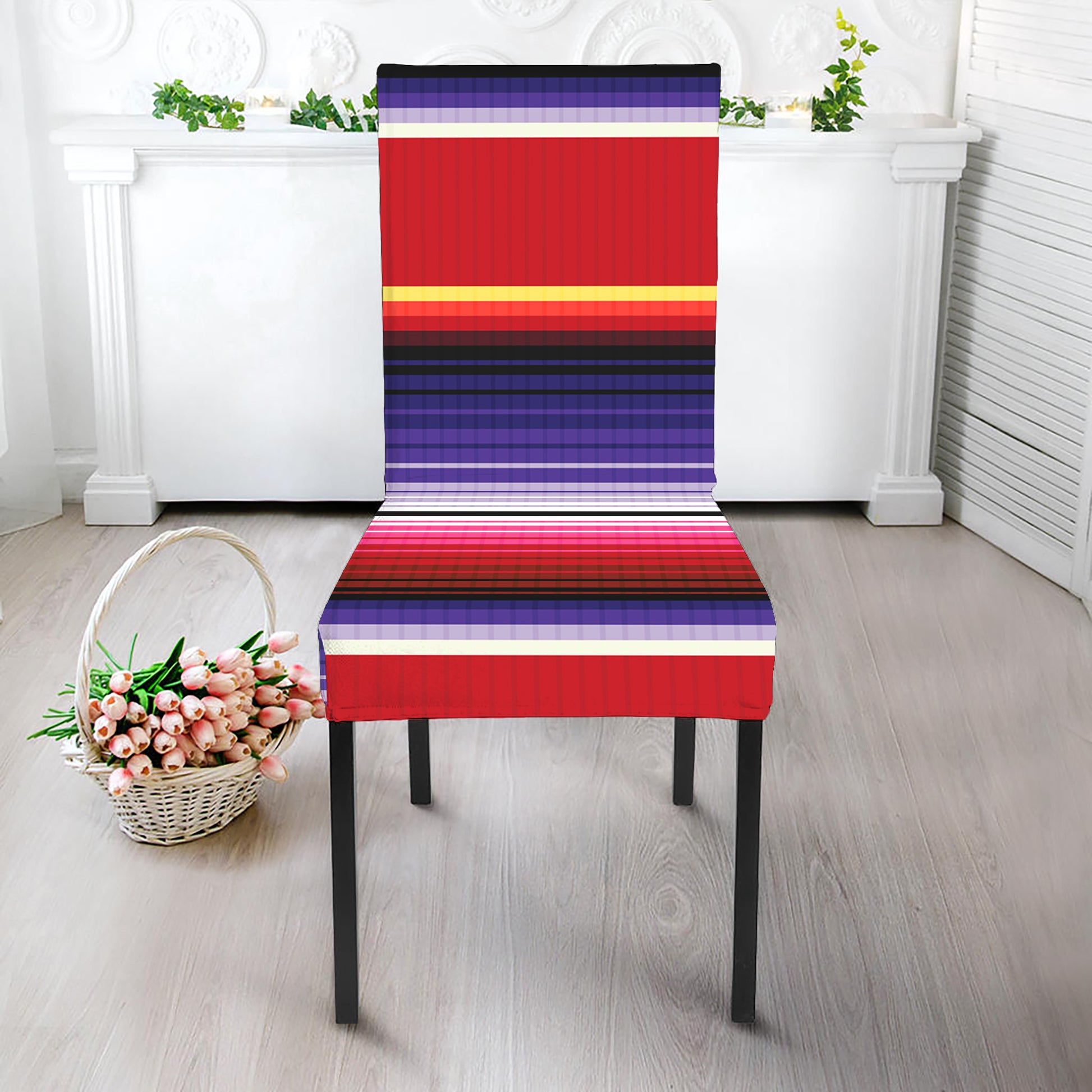 Tribal Serape Blanket Stripe Print Dining Chair Slipcover