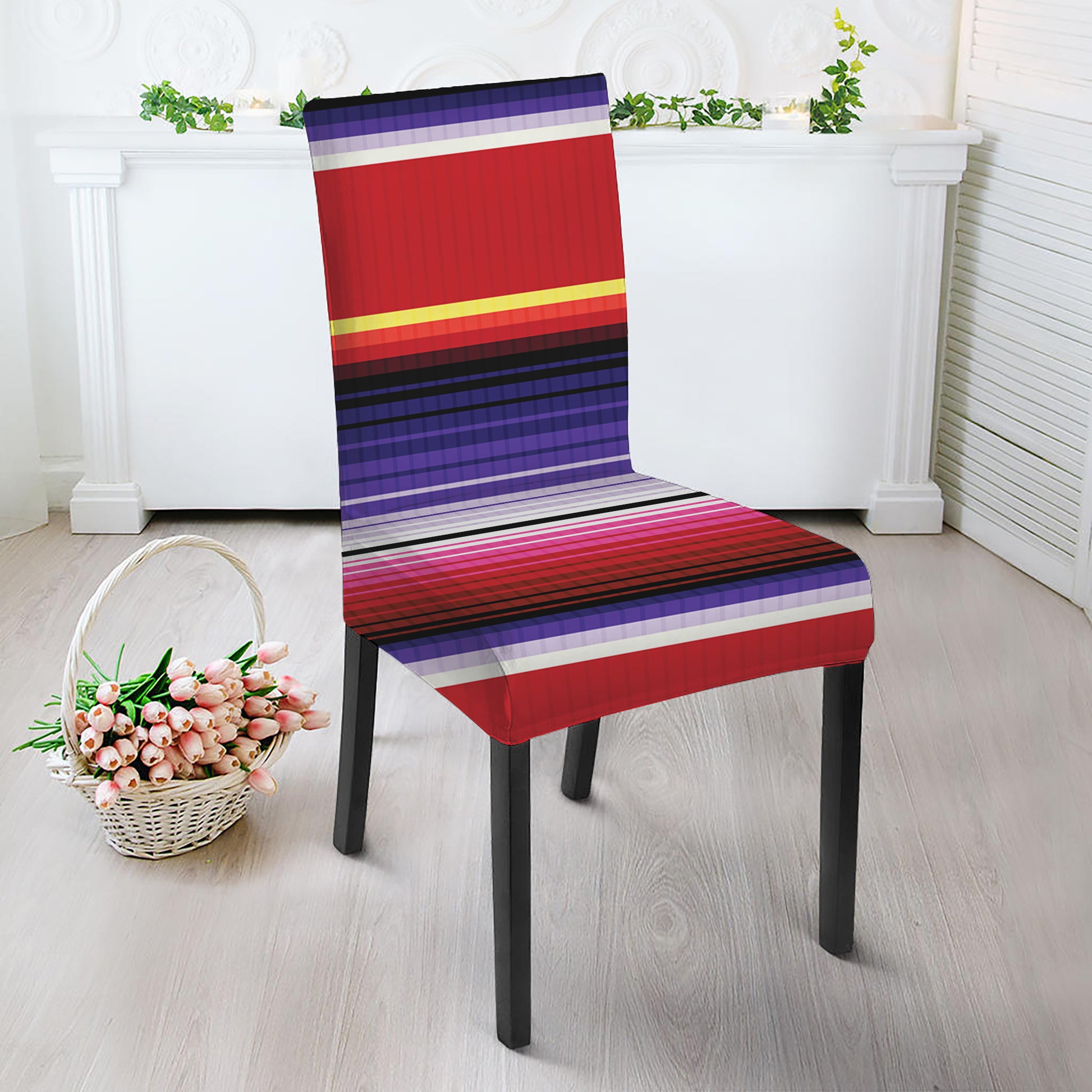 Tribal Serape Blanket Stripe Print Dining Chair Slipcover