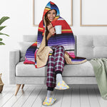 Tribal Serape Blanket Stripe Print Hooded Blanket