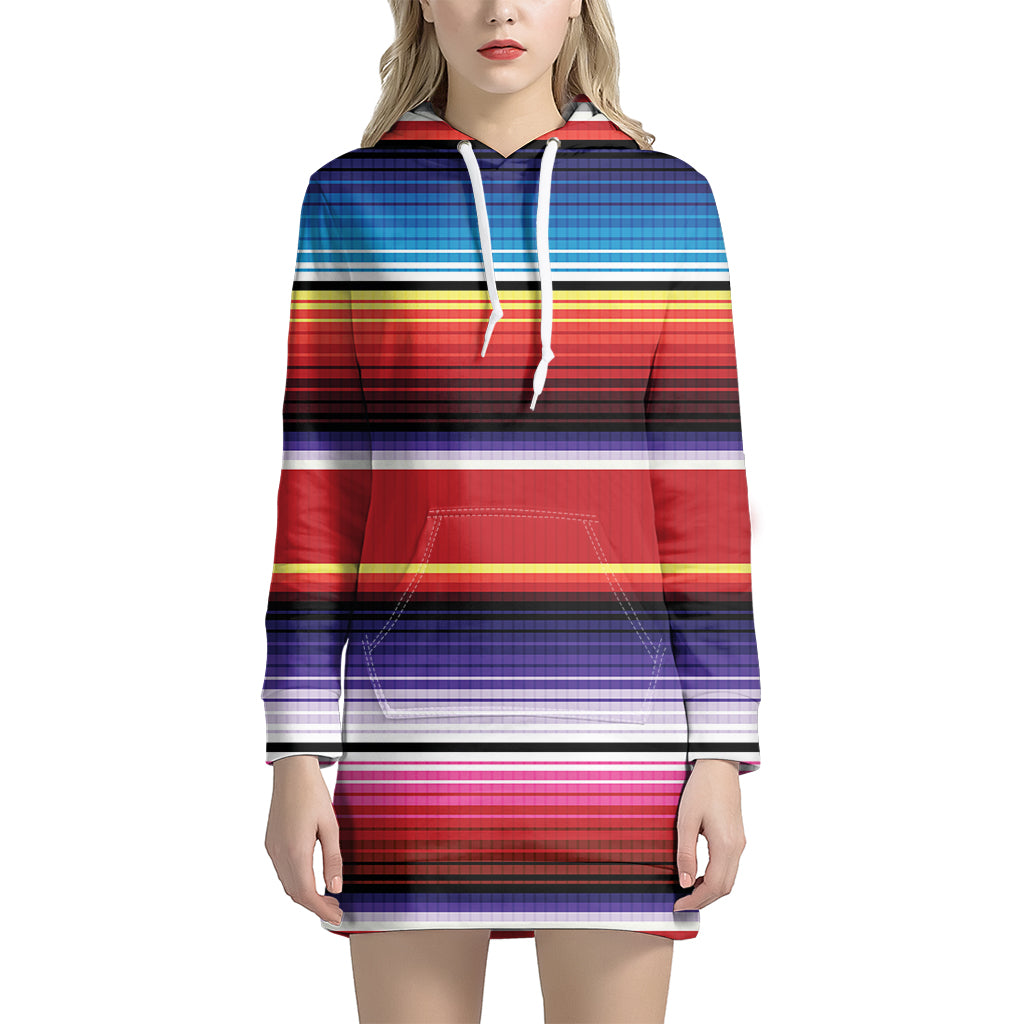 Tribal Serape Blanket Stripe Print Hoodie Dress